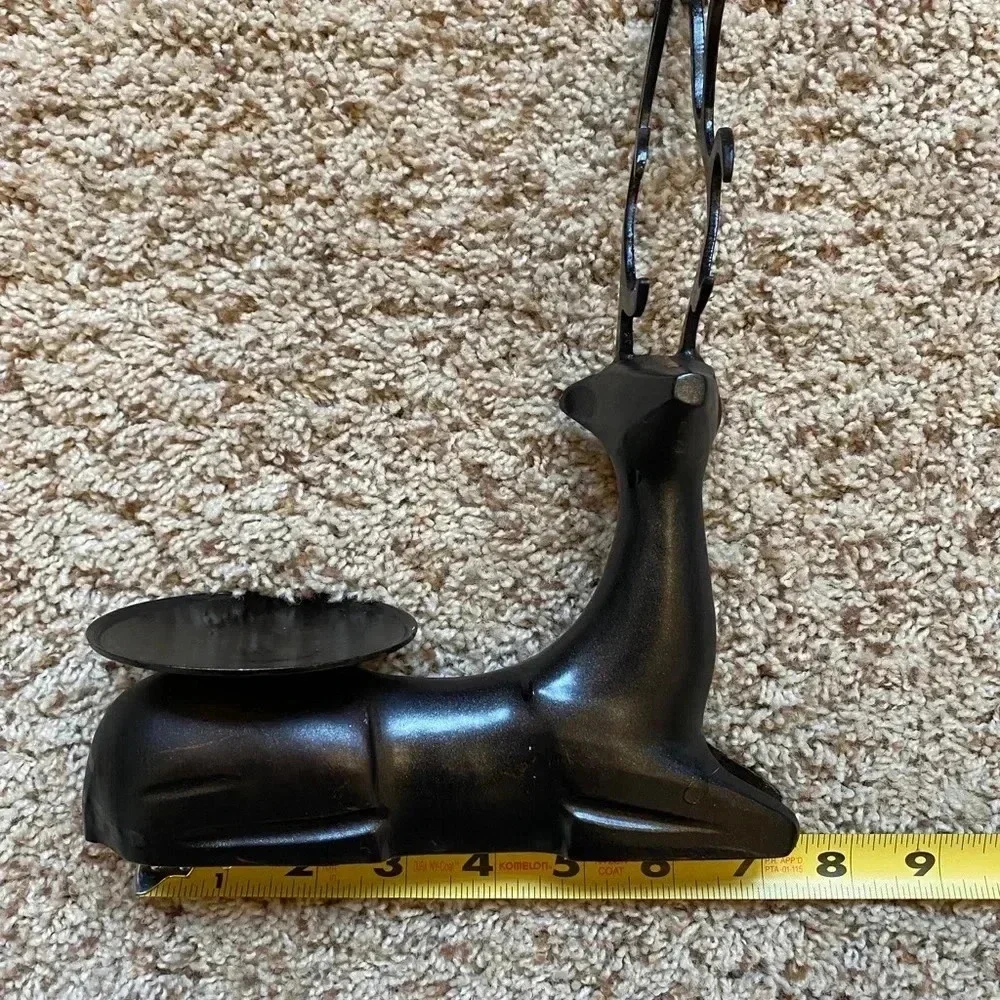 Oil rubbed Bronze sitting reindeer pillar candle holder decor